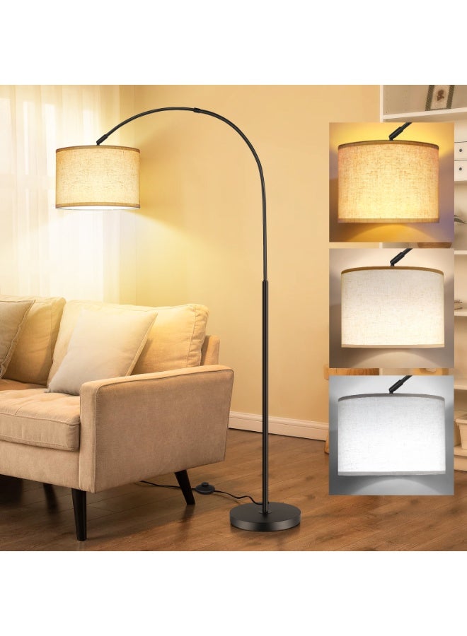 OUTON Modern style curved floor lamp, modern eye-friendly floor lamp, modern floor lamp, linen lampshade, 3 color temperature adjustable, 175CM height, adjustable lampshade angle, suitable for living room, bedroom or office, includes 9W LED bulb, black (with British plug). - Image 5